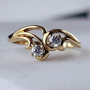 Vintage Castings on Parade Floral Scrolls 14K Gold GE Ring Simulated Diamond 9